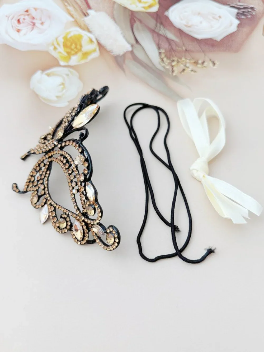 Gold Crystal Masquerade Mask, Gothic Butterfly Mask, Venetian Mask, Prom Mask